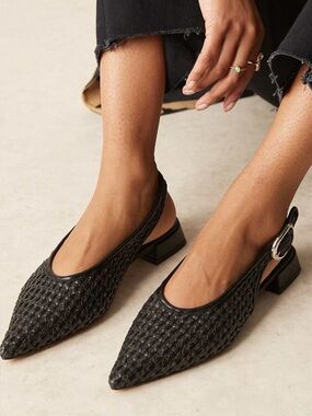 ASOS - Black Woven Pointed Toe Slingback Flats